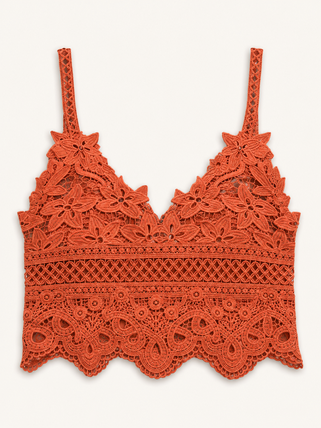 Top curto em renda floral — composição do look