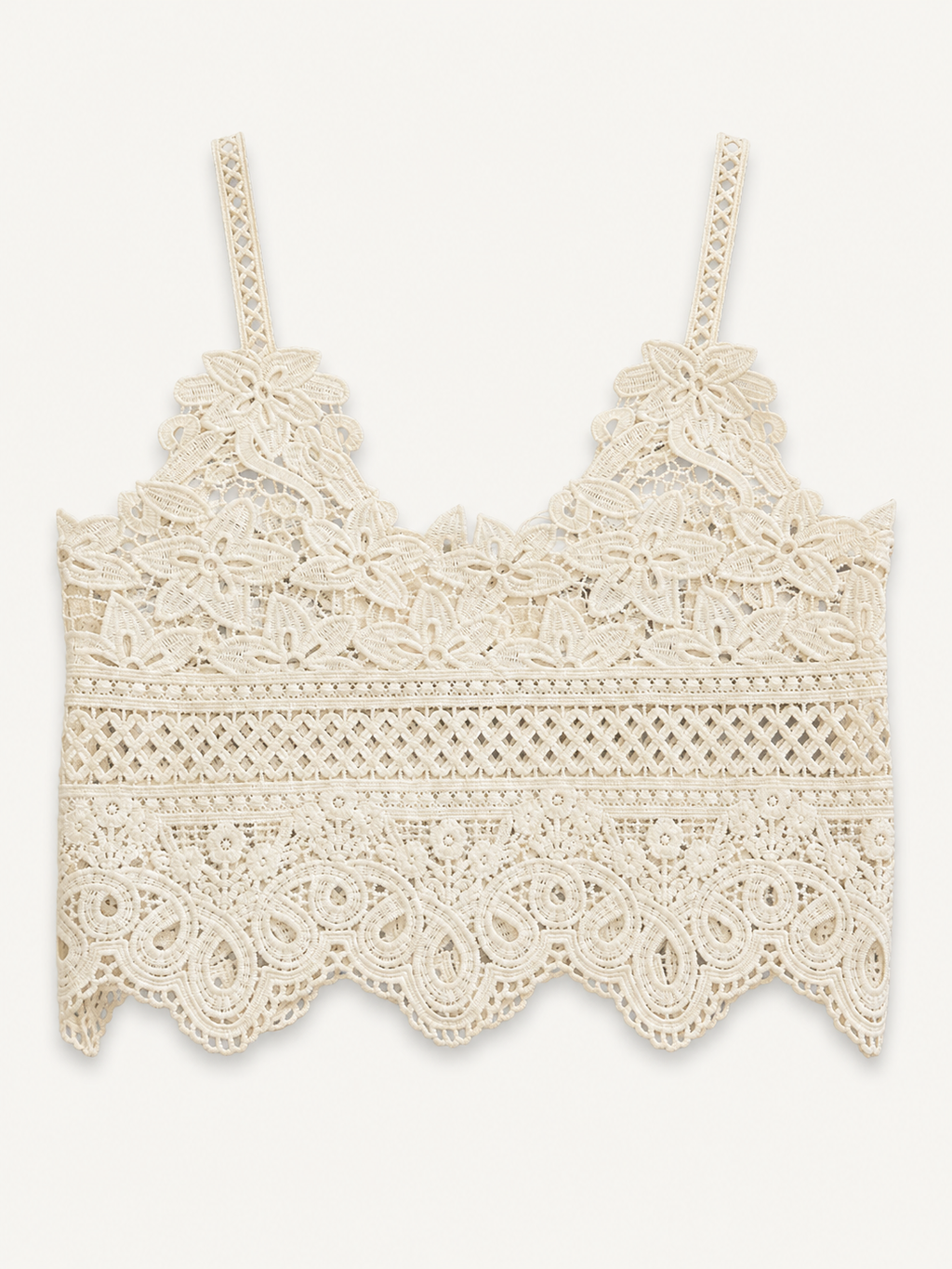 Top curto em renda floral — perfil da peça