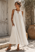 Vestido Maxi Off White — Halter com Detalhe Dourado