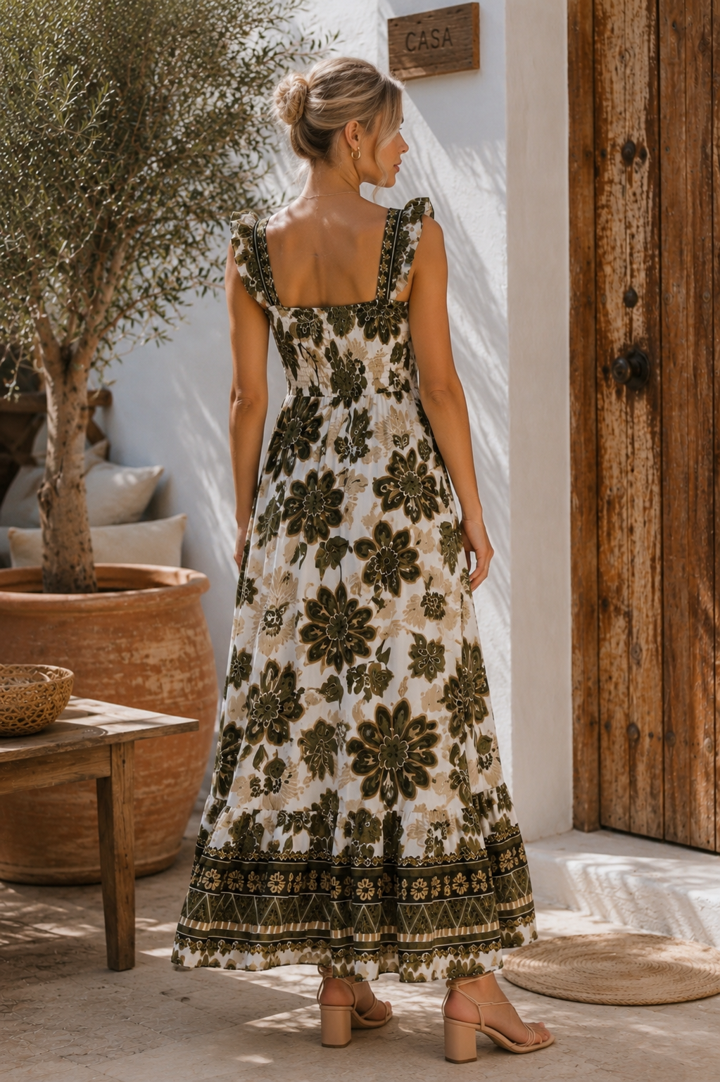 Vestido Longo Boho com Estampa Botânica — apresentação editorial