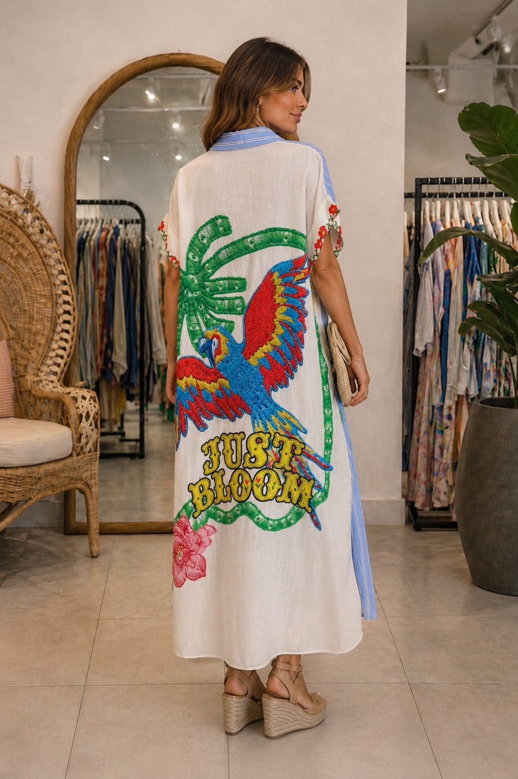 Vestido Camisa Zeta Otto com Bordado Tropical
