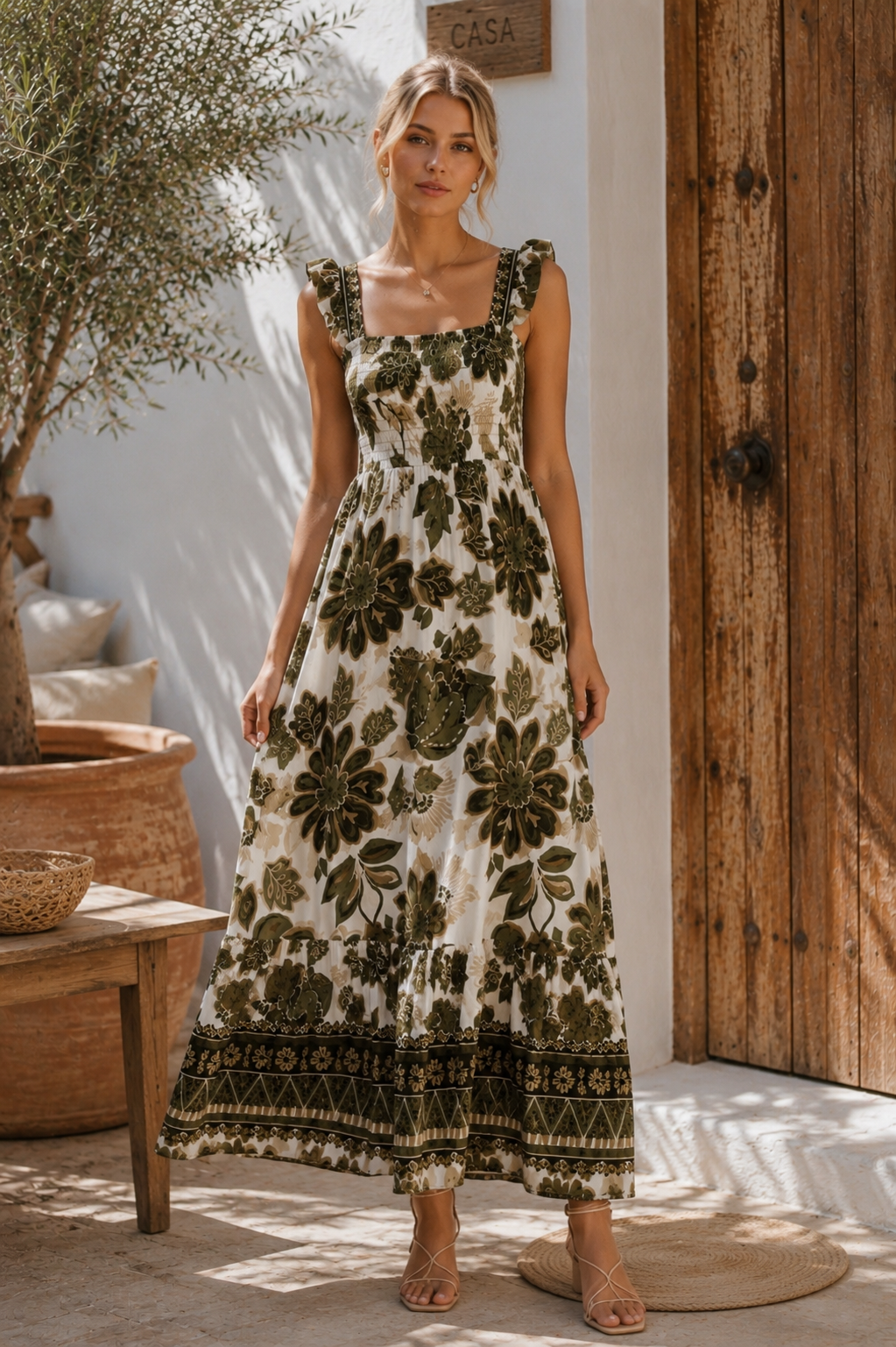 Vestido Longo Boho com Estampa Botânica