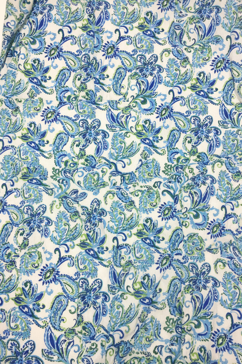 Vestido Paisley Azul e Verde com Cinto — silhueta e corte