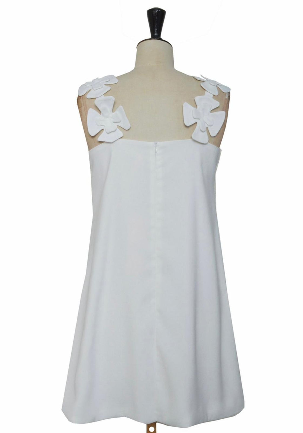 Mini Vestido Branco com Flores 3D nas Alças - costas