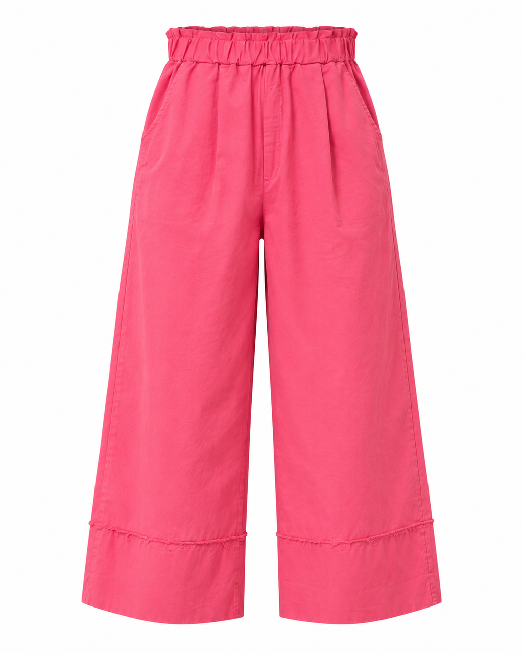 Calças culotte rosa-claro de perna larga, vista de frente sem modelo