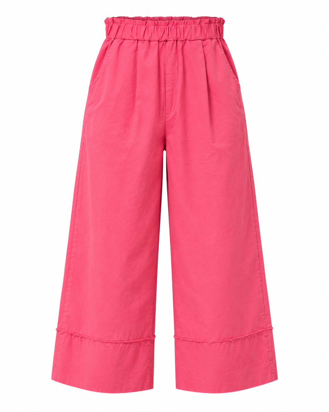 Calças culotte rosa-claro de perna larga, vista de frente sem modelo