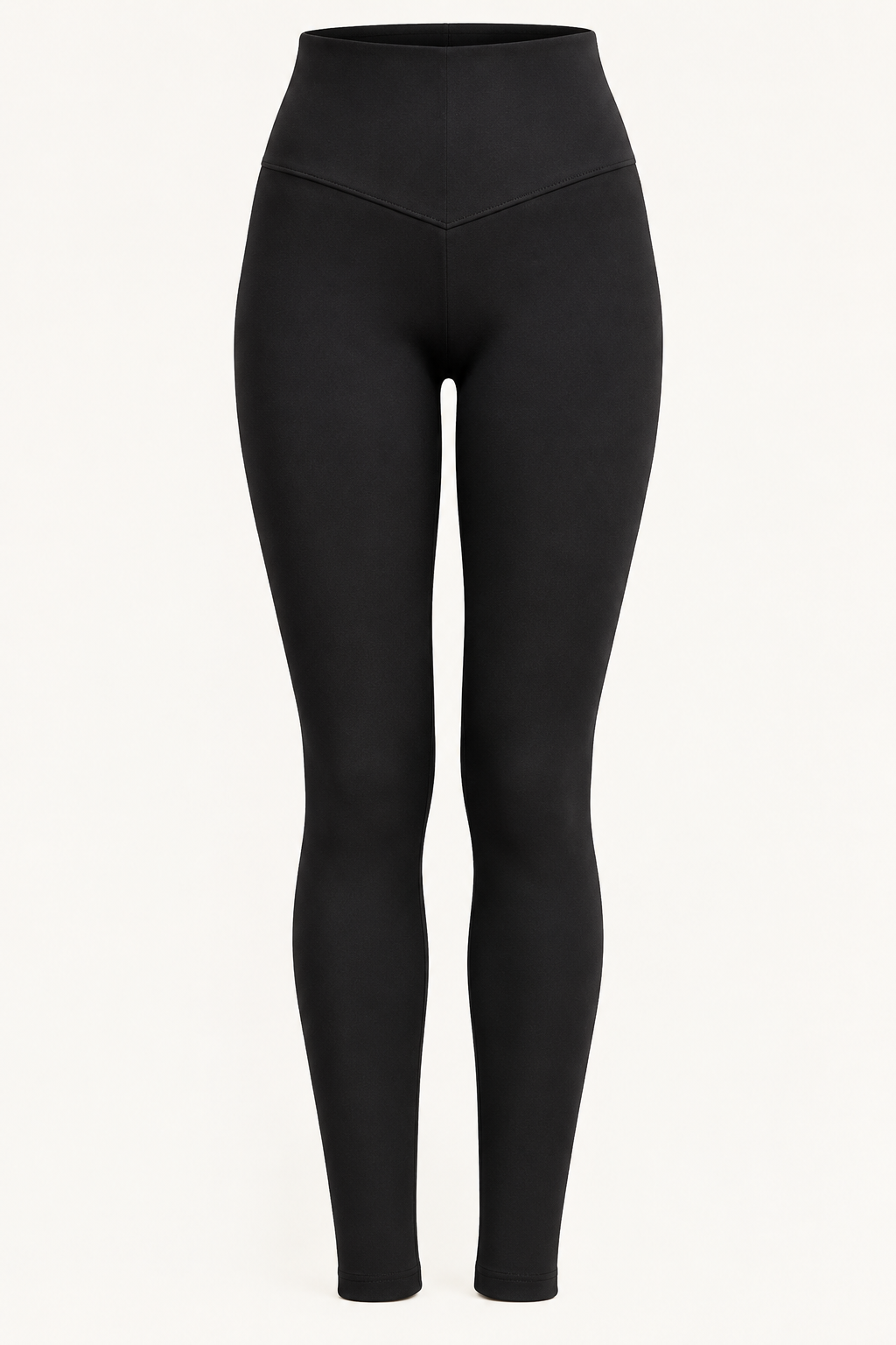 Calças skinny pretas de cintura alta, frente sem modelo