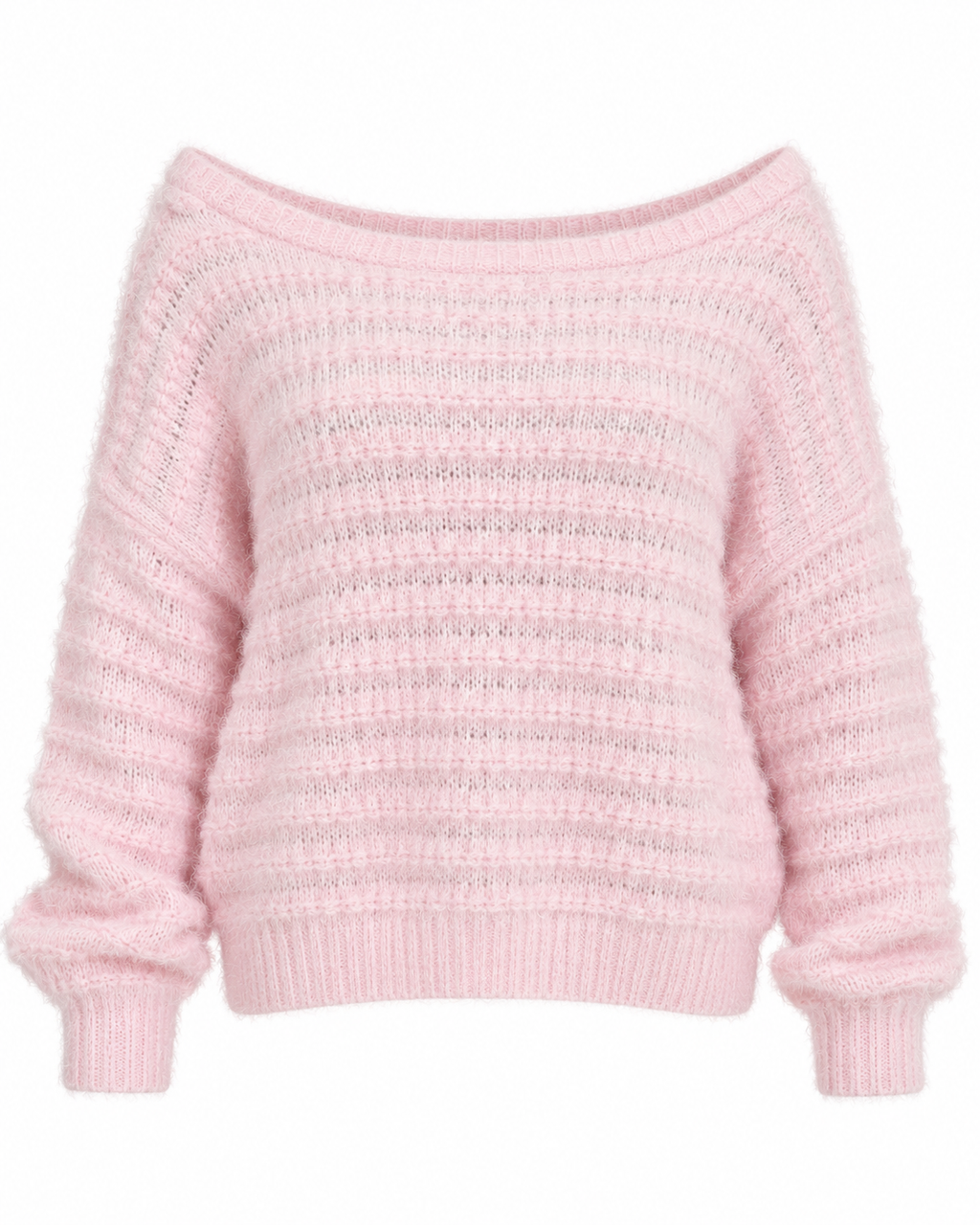 Camisola de malha rosa felpuda de tamanho único, frente sem modelo