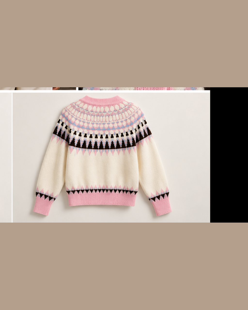 Cardigan curto com padrão nórdico em rosa, costas sem modelo