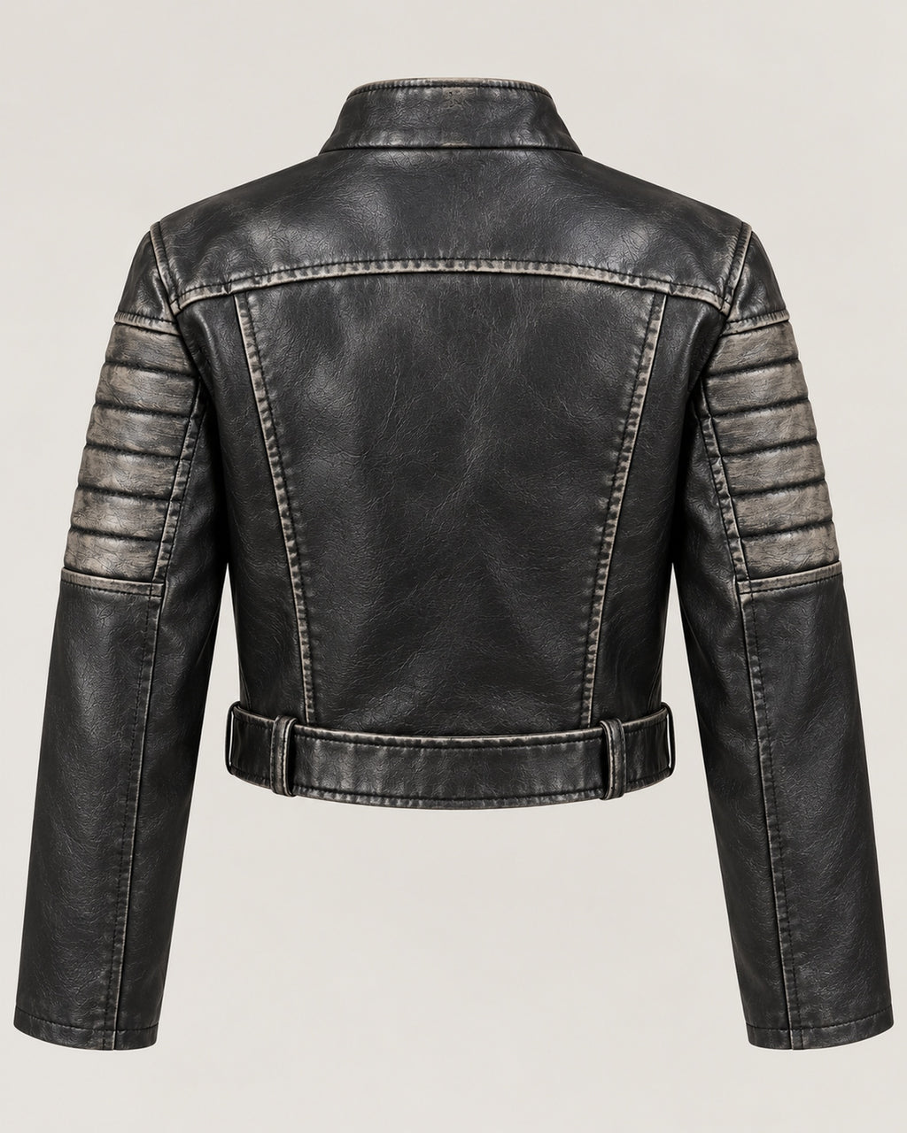 Casaco biker preto F&A Modes em efeito pele lavado, vista traseira