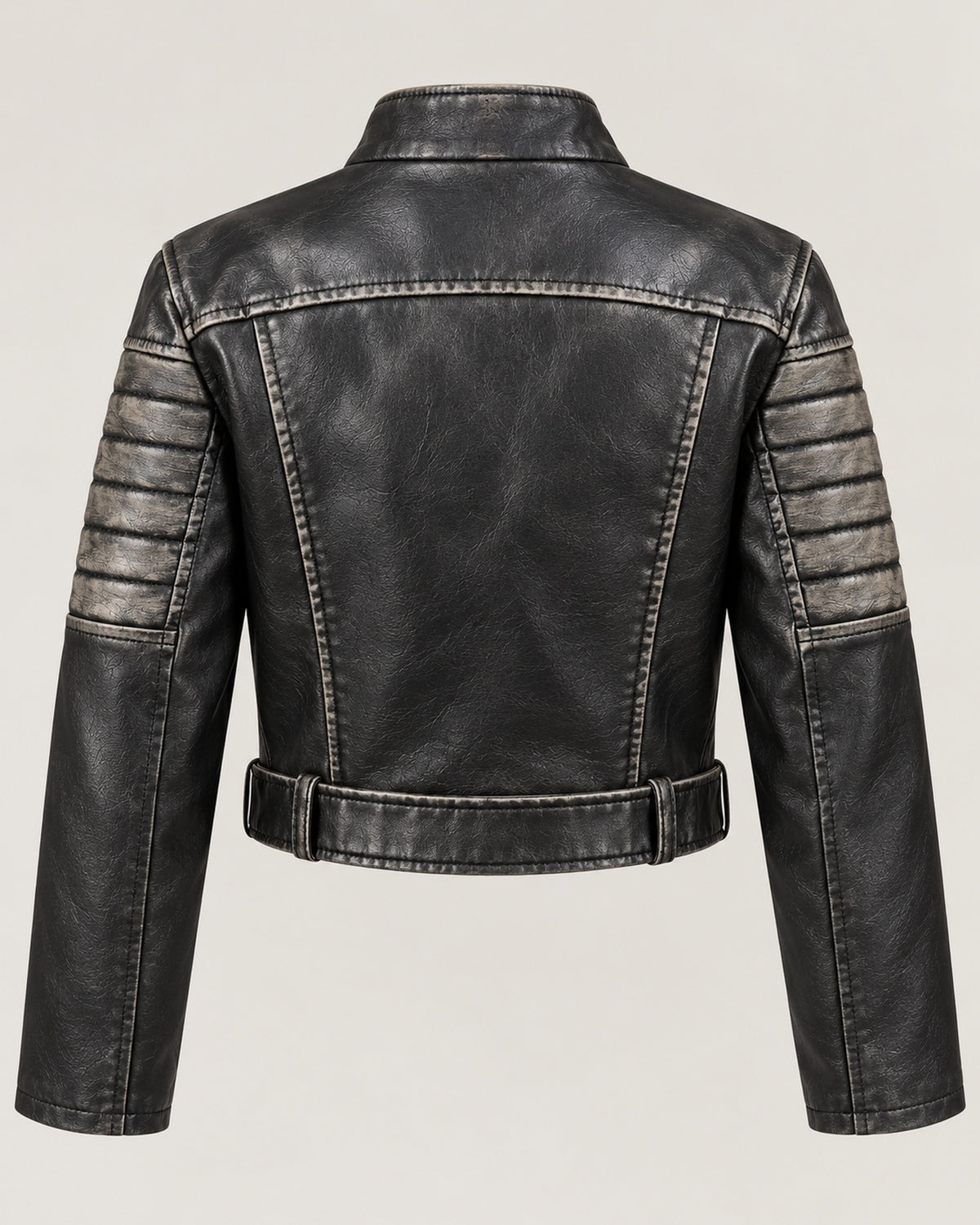 Casaco biker preto F&A Modes em efeito pele lavado, vista traseira