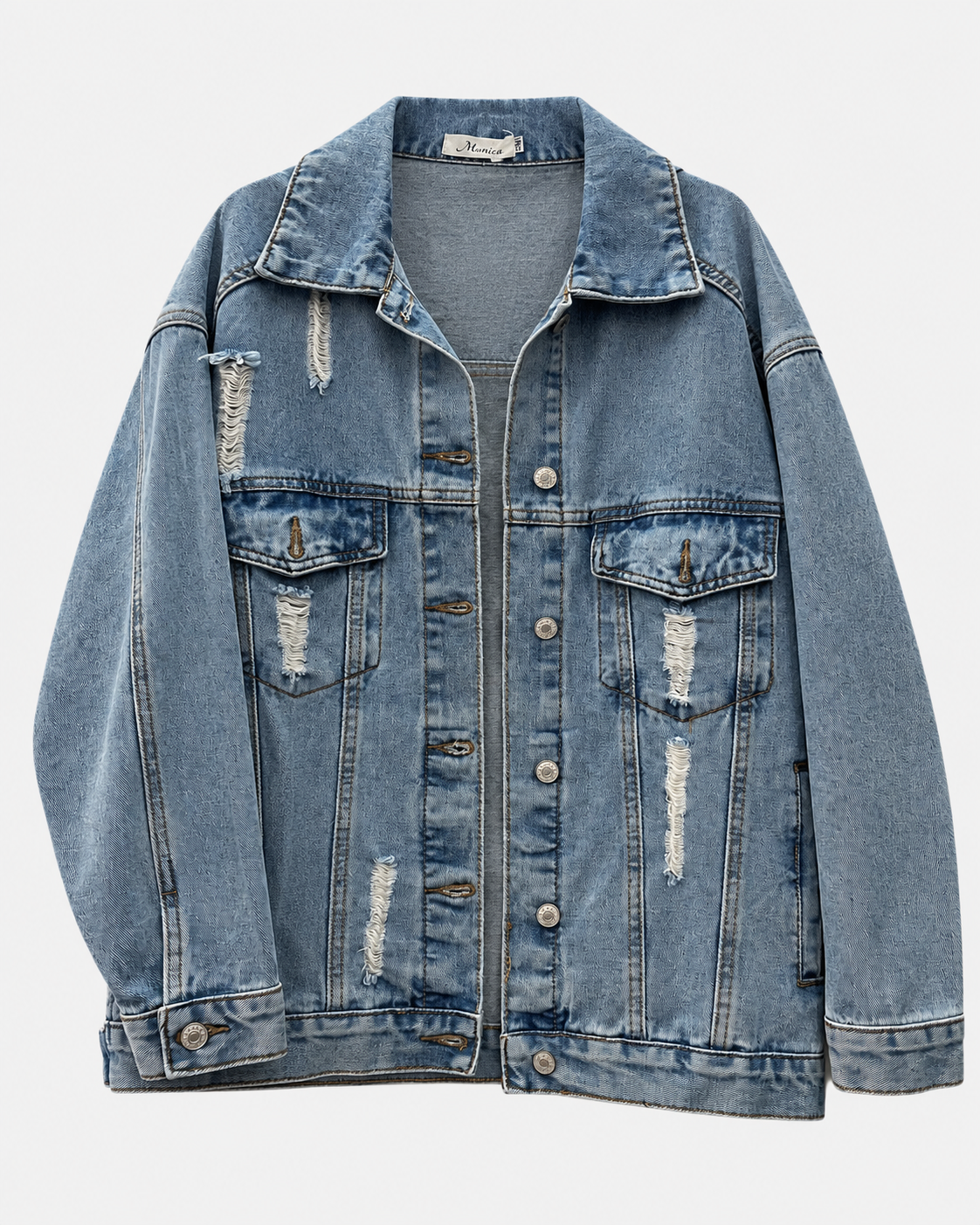 Casaco denim Moonica azul lavado, vista frontal sem modelo