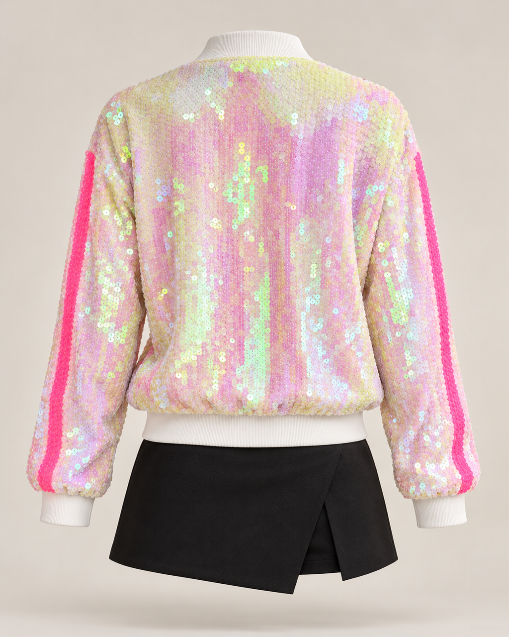 Casaco bomber de lantejoulas iridescentes De Royal, costas