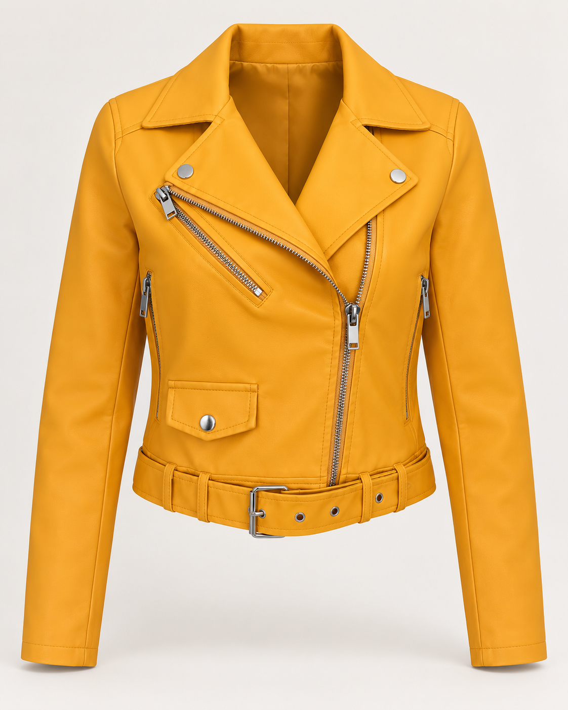 Blusão biker amarelo mostarda sem modelo visto de frente