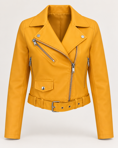 Blusão biker amarelo mostarda sem modelo visto de frente