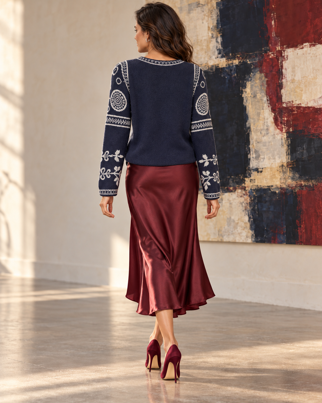 Camisola Cocco Rosso — Azul-marinho e prata — costas com modelo