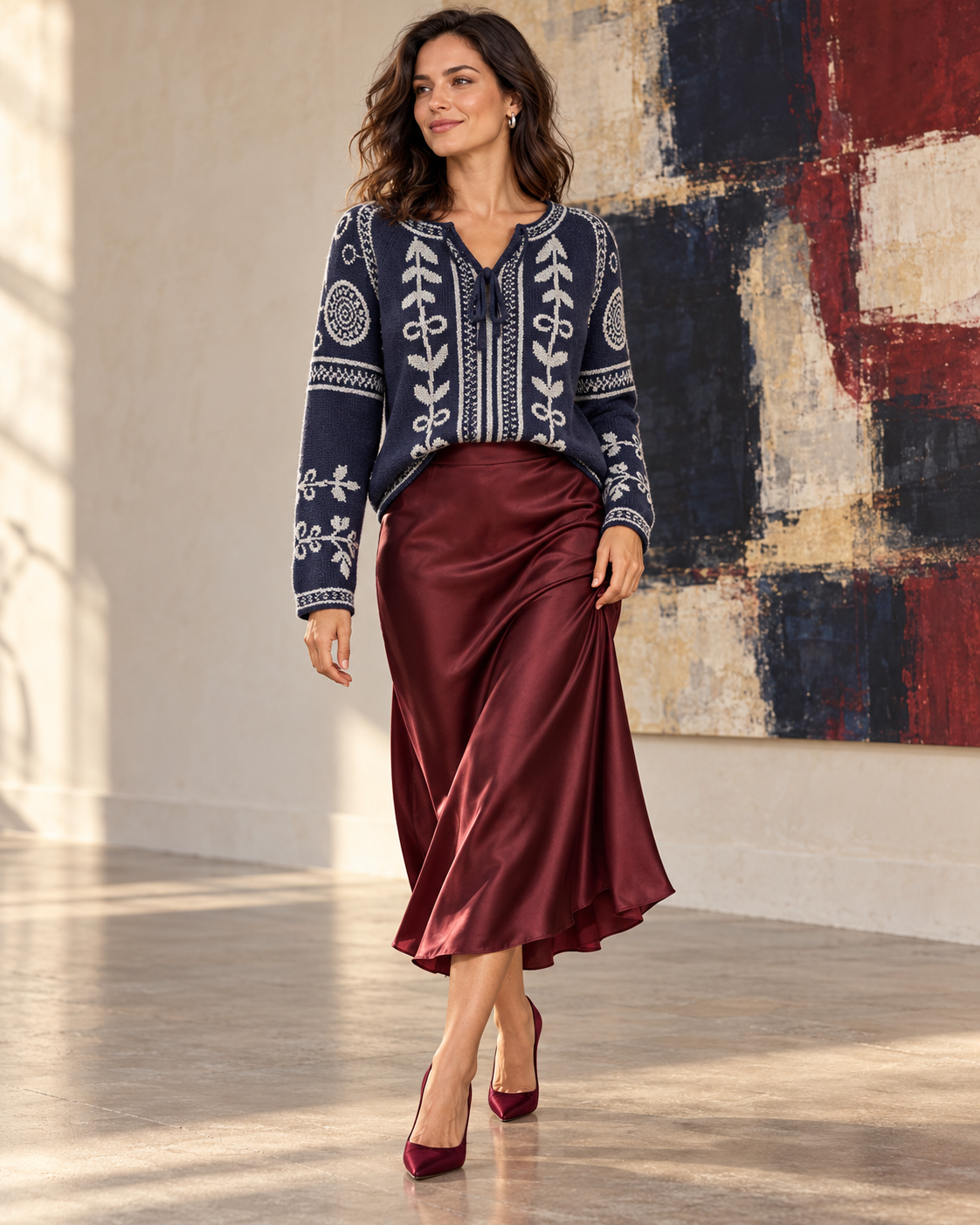 Camisola Cocco Rosso — Azul-marinho e prata — frente com modelo