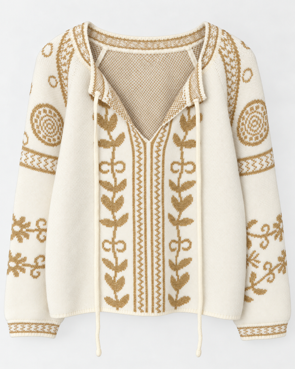 Camisola Cocco Rosso — Bege e dourado — peça individual de frente