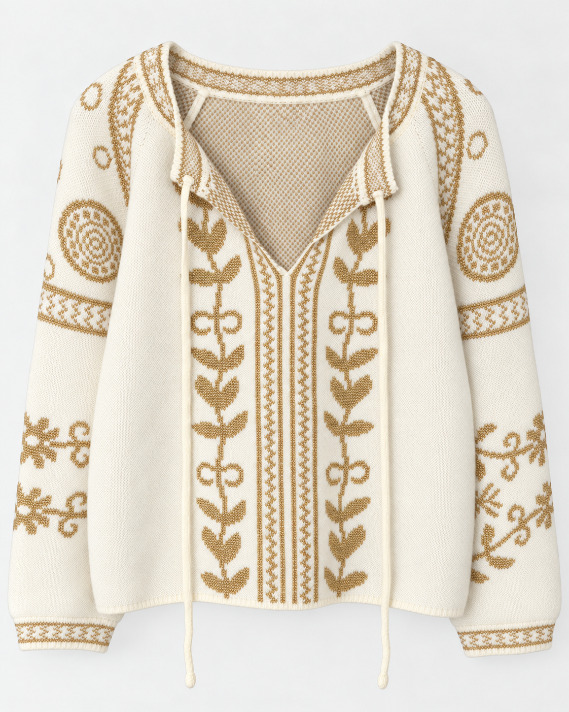 Camisola Cocco Rosso — Bege e dourado — peça individual de frente