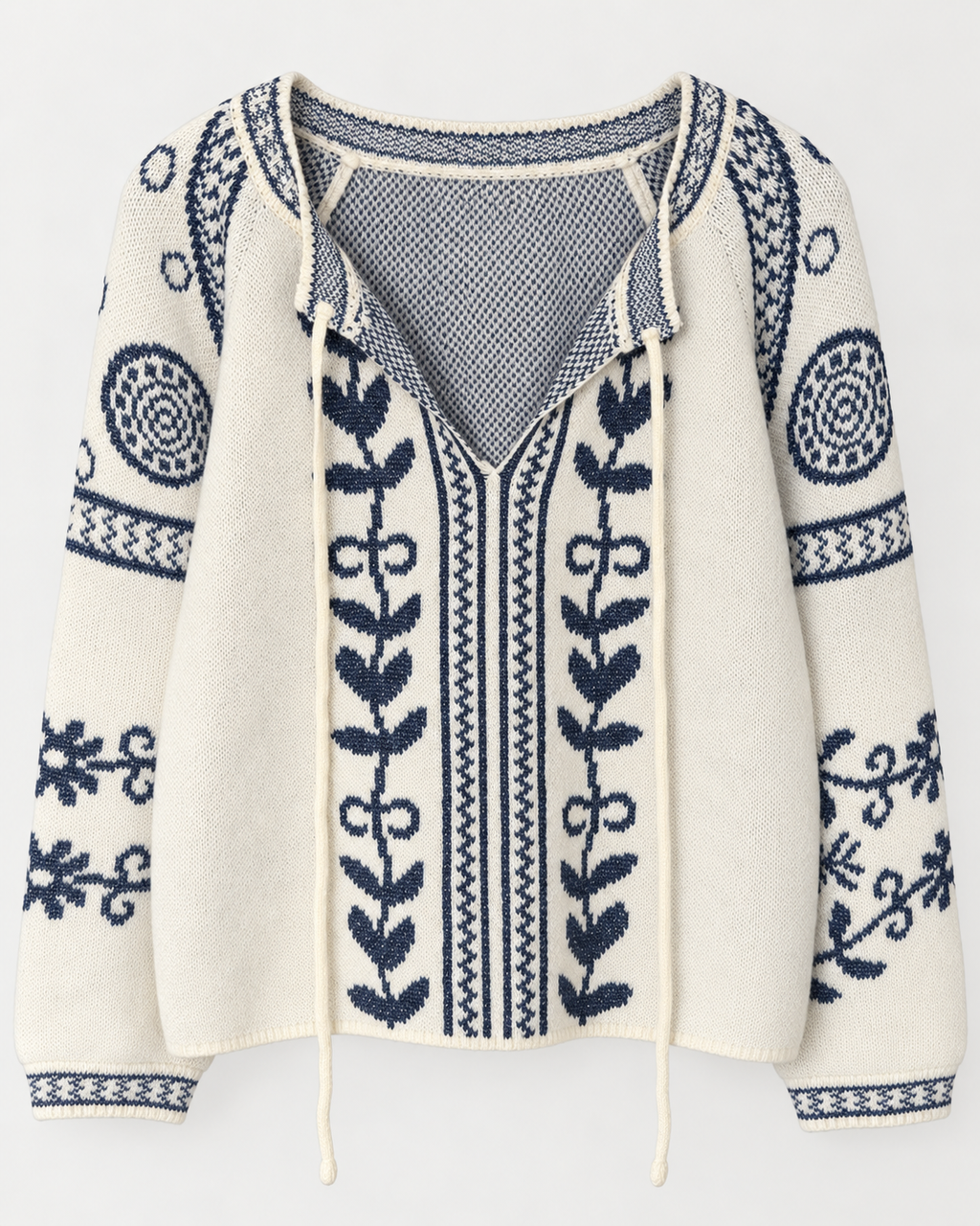 Camisola Cocco Rosso — Branco e azul — peça individual de frente