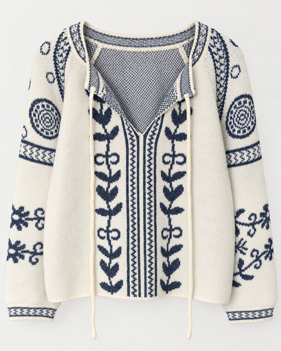 Camisola Cocco Rosso — Branco e azul — peça individual de frente