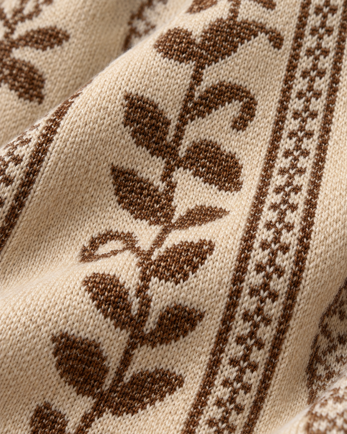 Camisola Cocco Rosso — Camel e bronze — detalhe do desenho brilhante