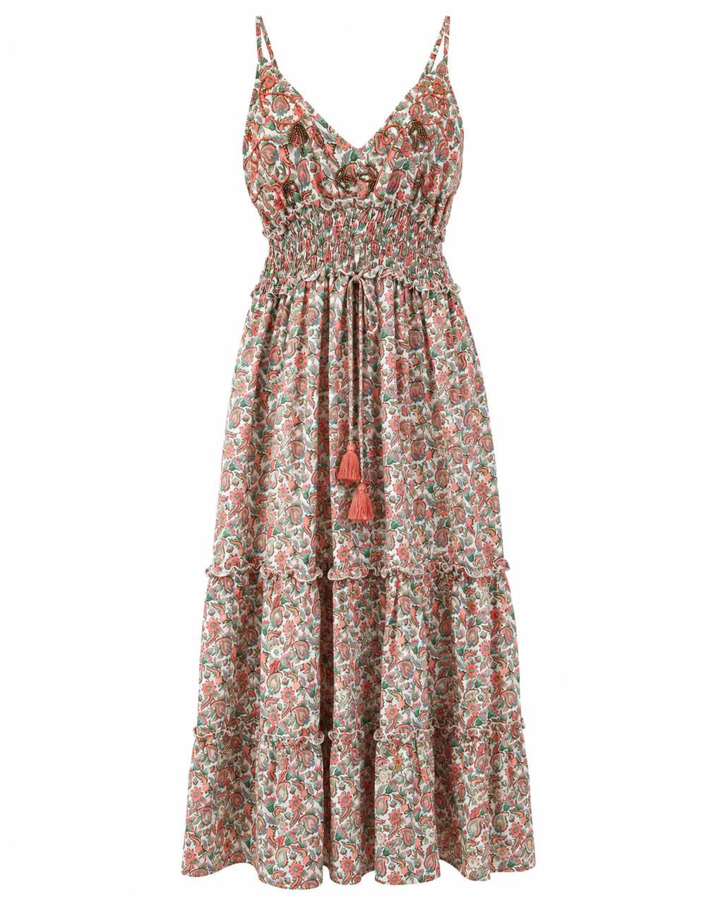 Vestido Longo Boho Valdior com Missangas — cor e acabamento