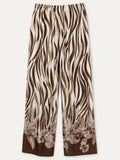 Calças wide leg animal print em viscose e linho sem modelo, com cintura totalmente elástica e franzida