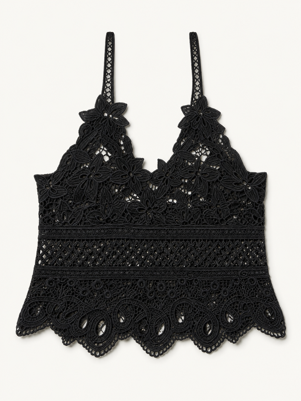 Top curto em renda floral — vista posterior
