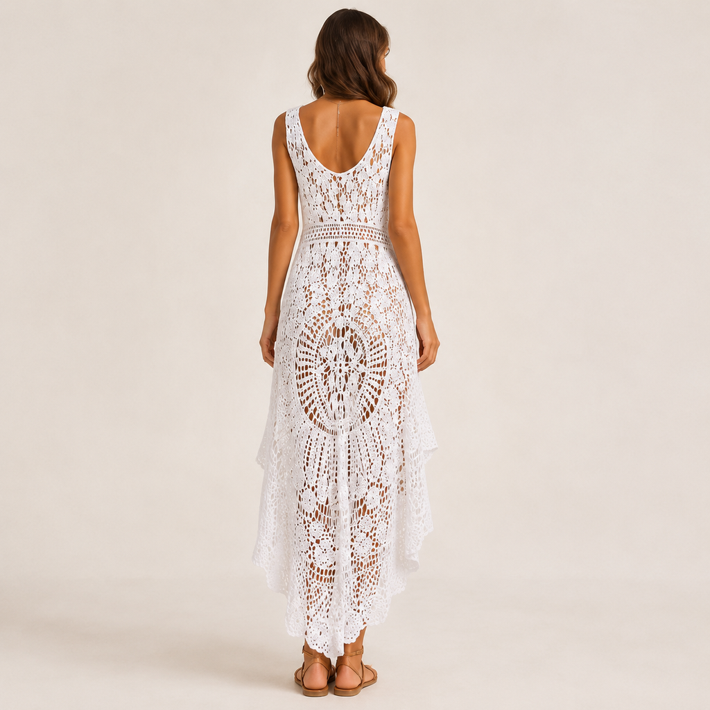 Saida de Praia em Croche Elsa M By May - Branco - costas