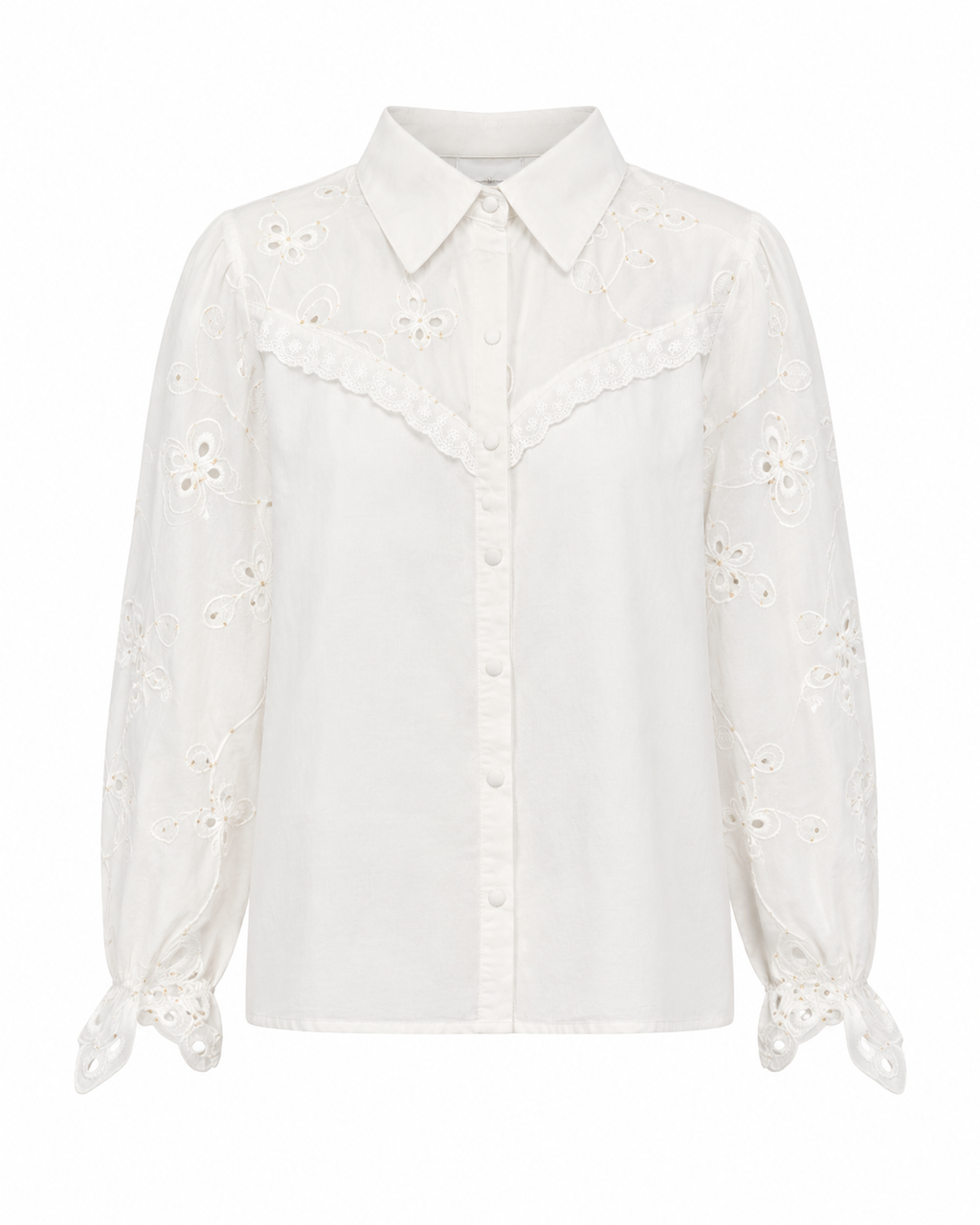 Camisa branca APM6 com gola clássica, botões frontais e bordado inglês