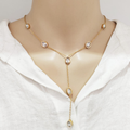 Colar Lariat Dourado com Cristais Ovais em Aço Inoxidável