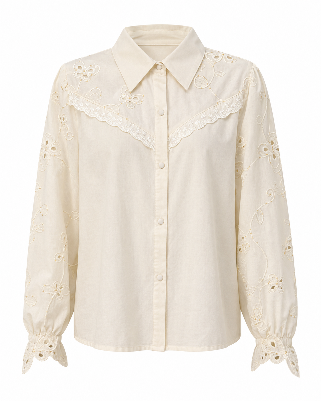Camisa creme off-white APM6 com bordado inglês e detalhe em V