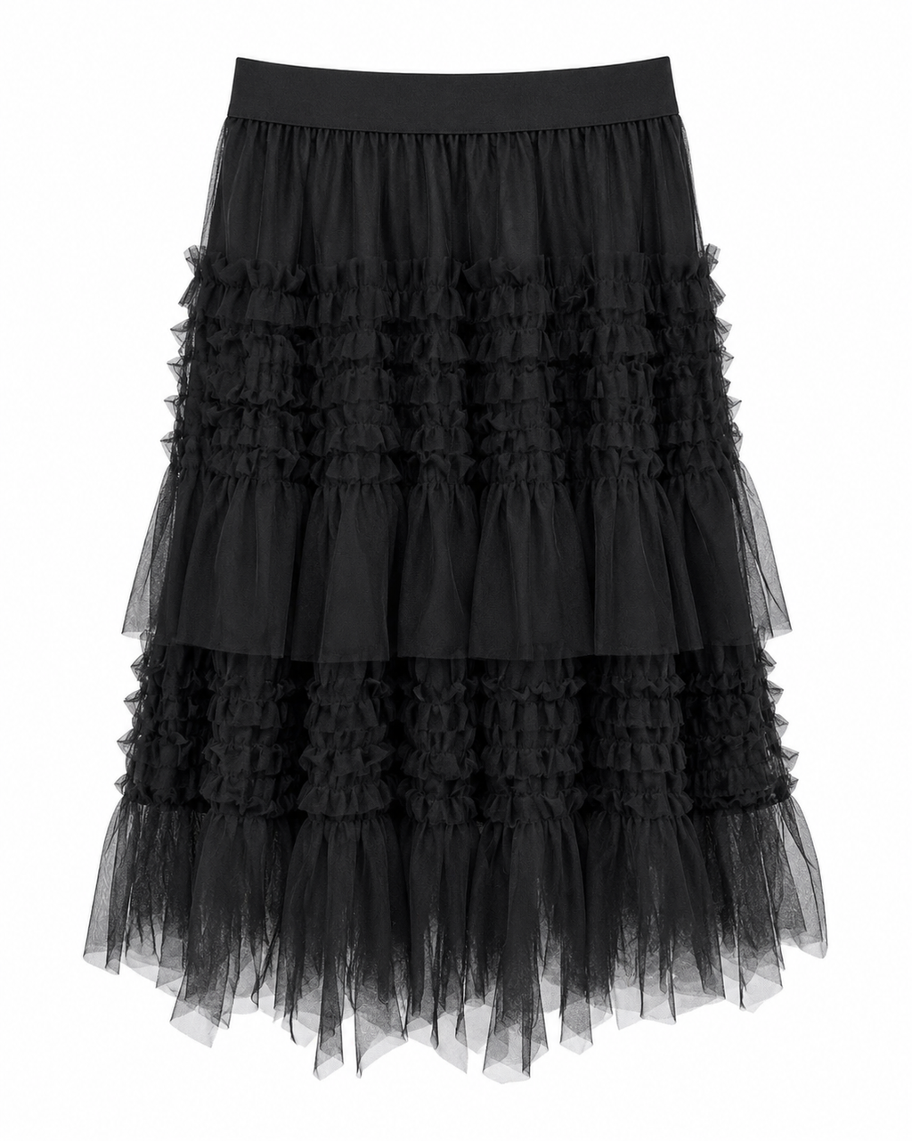 Saia midi de tule trabalhado preta Golden Days Paris