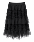 Saia midi de tule trabalhado preta Golden Days Paris