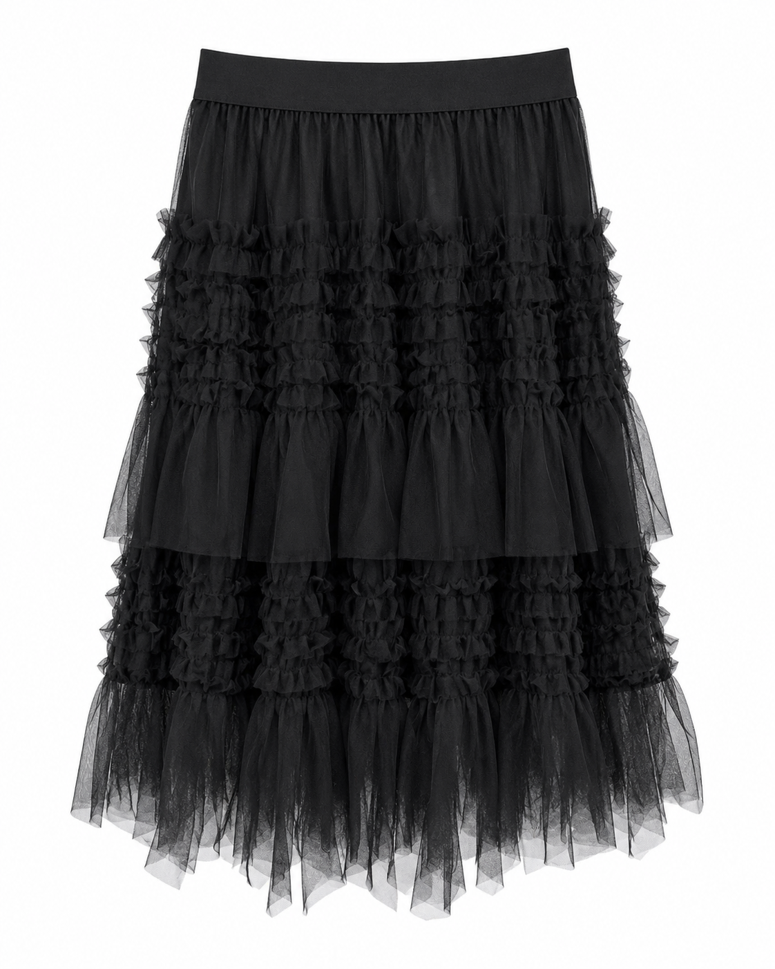 Saia midi de tule trabalhado preta Golden Days Paris