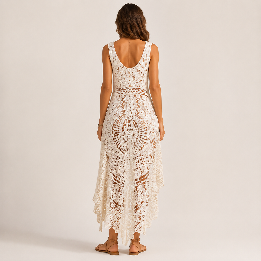 Saida de Praia em Croche Elsa M By May - Cru - costas