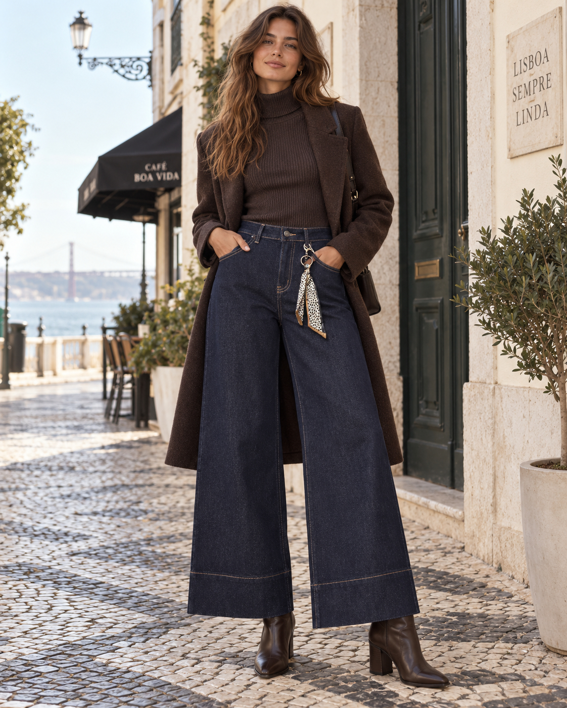 Calças wide leg RE820 BLUE NEW CSX 82 — look outono-inverno, frente